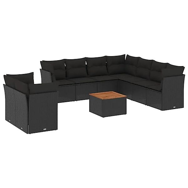 vidaXL 10-Tlg Garten-Sofagarnitur mit Kissen Schwarz Poly Rattan 3256041 günstig online kaufen
