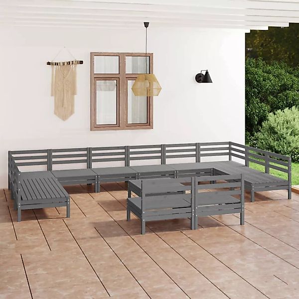 13-tlg. Garten-lounge-set Grau Massivholz Kiefer günstig online kaufen
