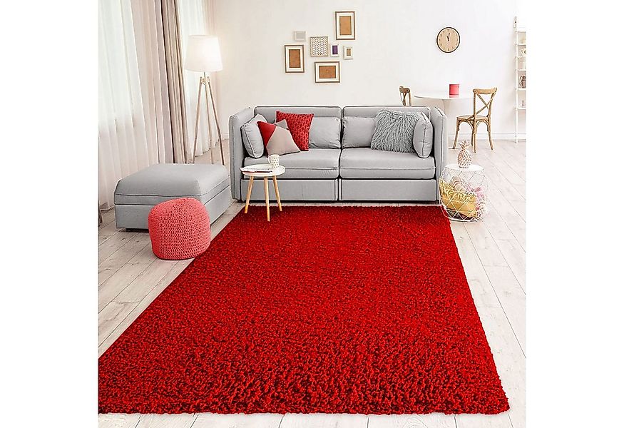Vimoda Teppich Shaggy, Hochflor-Teppich Wohnzimmer in Rot, Rechteckig, Höhe günstig online kaufen
