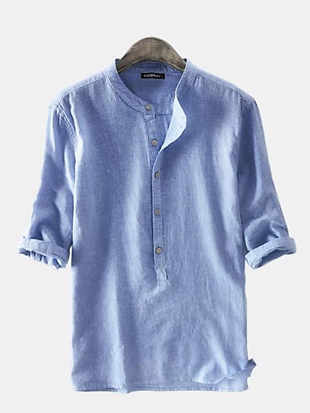 Herren 100% Baumwolle Streifen 3/4 Kurzarm Henley Shirt günstig online kaufen