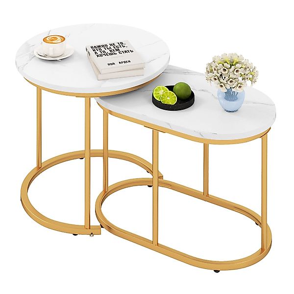 COSTWAY Couchtisch (2er Set), rund, Marmor, günstig online kaufen
