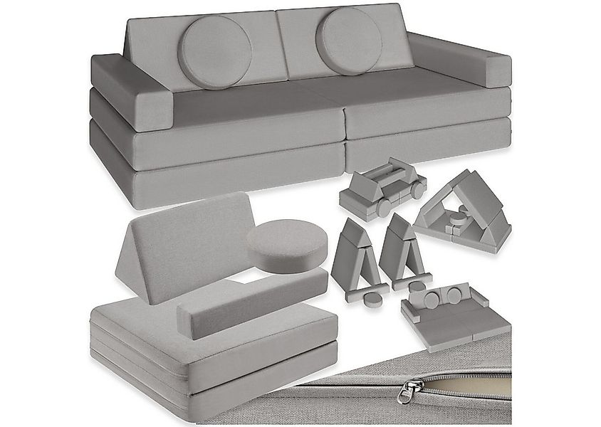 tectake Kindersofa Spielsofa Lilly, 8-teilig, mit Schlaffunktion, Leinenbez günstig online kaufen