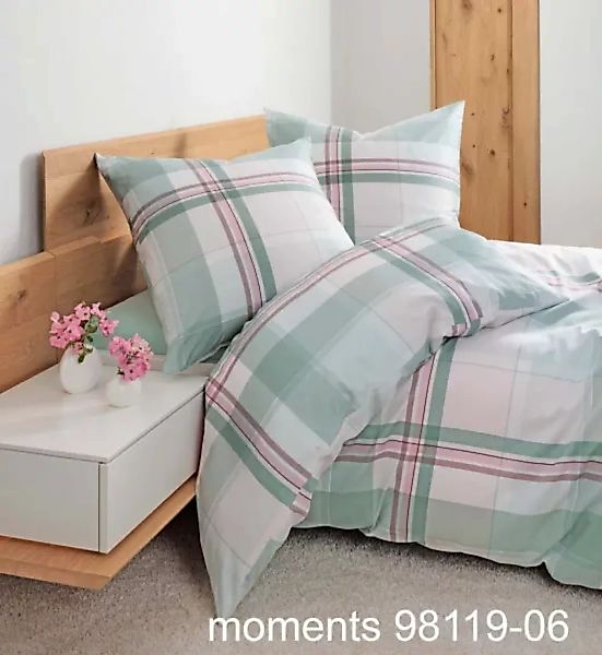 Janine Janine Mako-Satin Bettwäsche moments 98119 grün rosa Größe:  155x200 günstig online kaufen