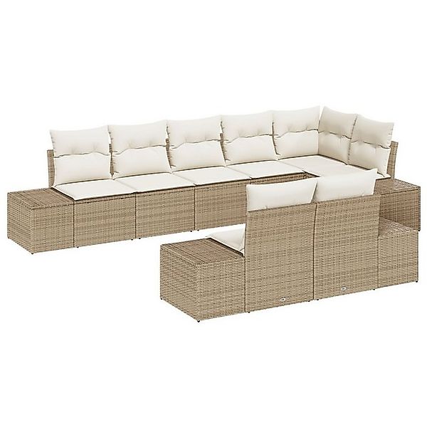 vidaXL Loungesofa 8-tlg. Garten-Sofagarnitur mit Kissen Beige Poly Rattan, günstig online kaufen