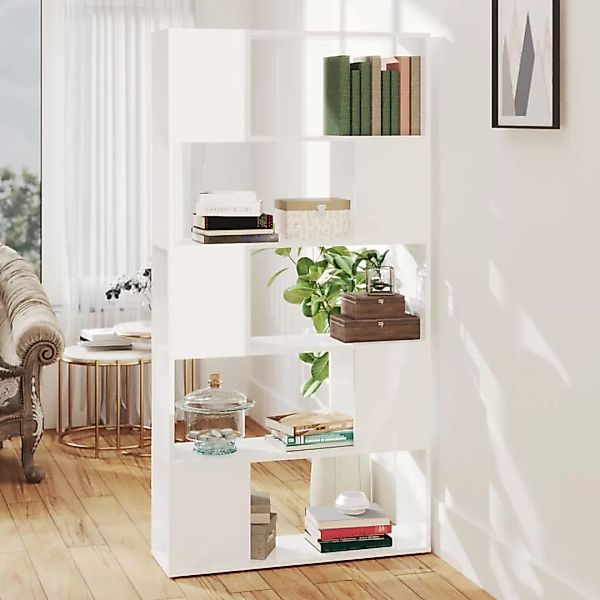 Bücherregal Raumteiler Hochglanz-weiß 80x24x155cm Spanplatte günstig online kaufen