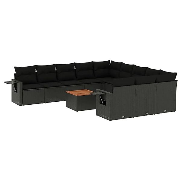 vidaXL 12-Tlg Garten-Sofagarnitur mit Kissen Schwarz Poly Rattan 3224788 günstig online kaufen