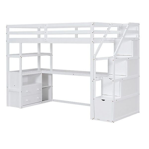 Gotagee Kinderbett Einzelbett Modern 90x200cm Hochbett Stauraumleiter mit T günstig online kaufen
