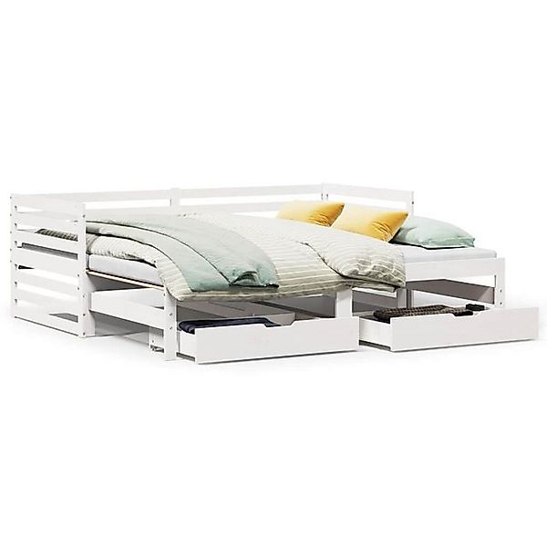 vidaXL Bett, Tagesbett mit Schubladen Weiß 90x200 cm Kiefernholz günstig online kaufen