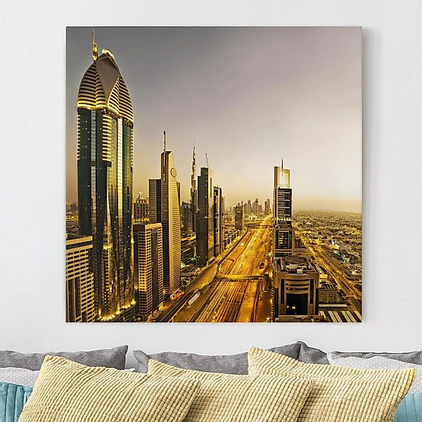 Leinwandbild Architektur & Skyline - Quadrat Goldenes Dubai günstig online kaufen