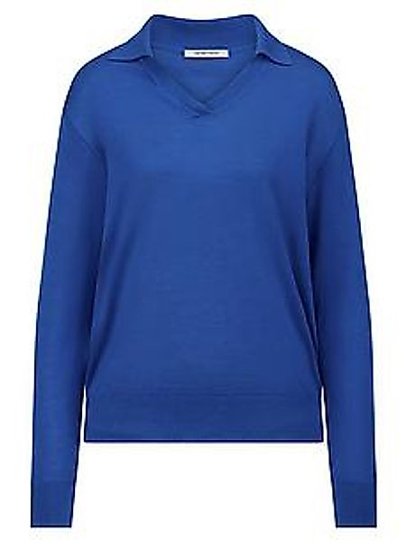 Polo-Pullover V-Einsatz am Ausschnitt Peter Hahn blau günstig online kaufen