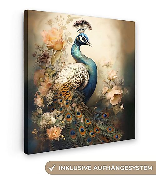 OneMillionCanvasses® Leinwandbild Pfau - Pfauenfedern - Blumen - Botanisch, günstig online kaufen