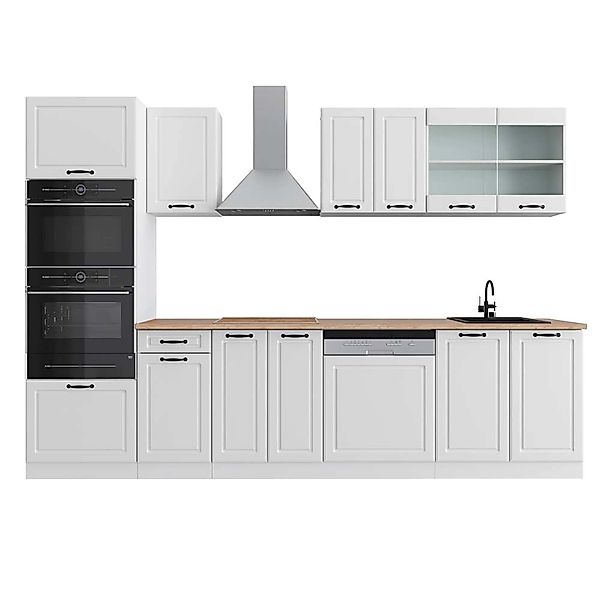 Vicco R-Line Küchenzeile Weiß Landhaus/Weiß 300 cm mit HochschrankAP Eiche günstig online kaufen