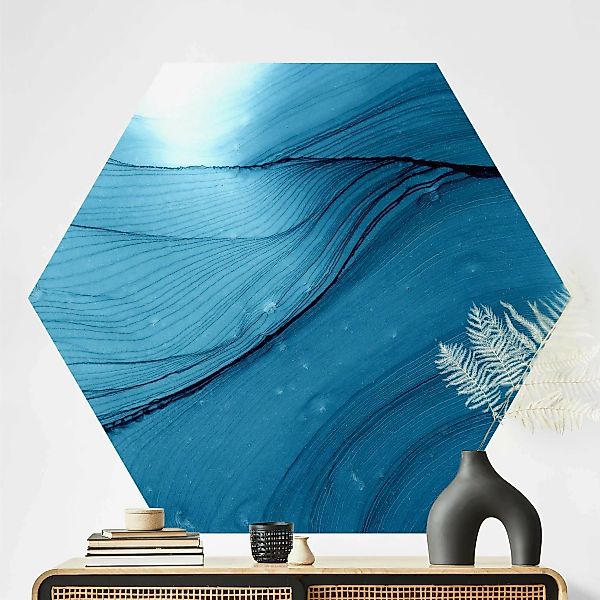 Hexagon Fototapete selbstklebend Meliertes Blau günstig online kaufen