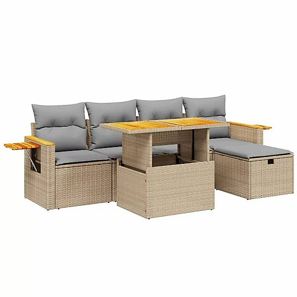 vidaXL 6-tlg Garten-Sofagarnitur mit Kissen Beige Poly Rattan Modell 386 günstig online kaufen