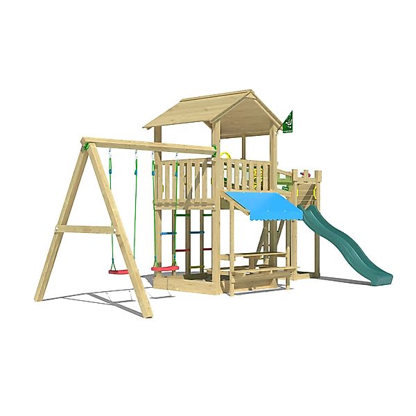 Jungle Gym Spielturm Cascade Holz Picnic m. 2 Schaukeln Brücke Rutsche Dunk günstig online kaufen