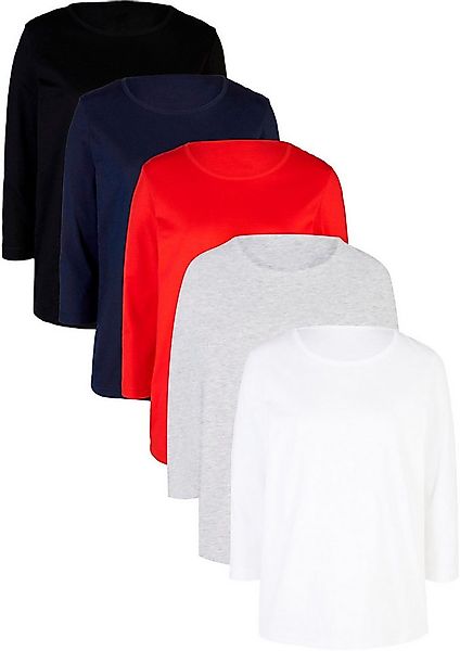 bonprix T-Shirt (Packung, 5-tlg) lässig geschnittene Passform, 3/4-Ärmel, R günstig online kaufen