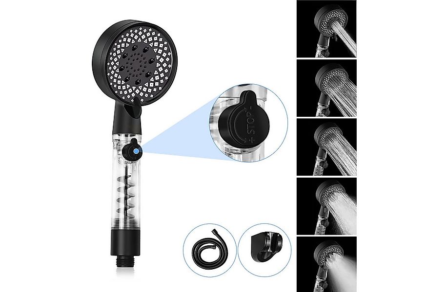 ZMH Handbrause mit 1,5 m Schlauch Schwarz/Weiß Runde Shower wassersparend B günstig online kaufen