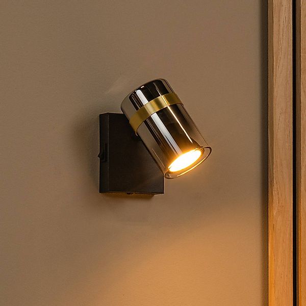 Wandstrahler Upton, Ø 6 cm, schwarz/rauchgrau, Metall/Glas günstig online kaufen