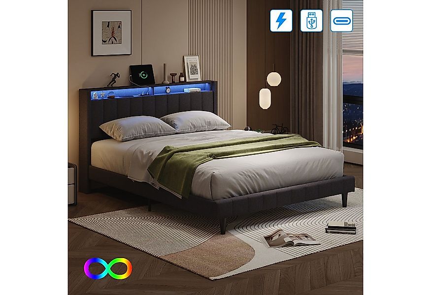 Gdood Polsterbett Stauraumbett Doppelbett, LED + Ladefunktion (6000-farbige günstig online kaufen