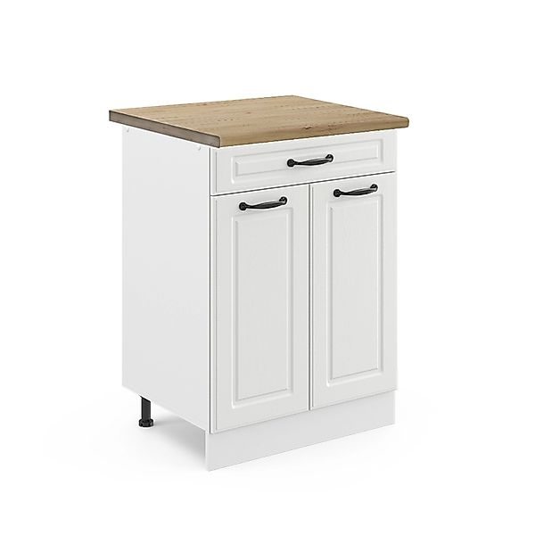 Vicco Küchenunterschrank R-Line Weiß Landhaus/Weiß 60 cm mit Schublade AP E günstig online kaufen