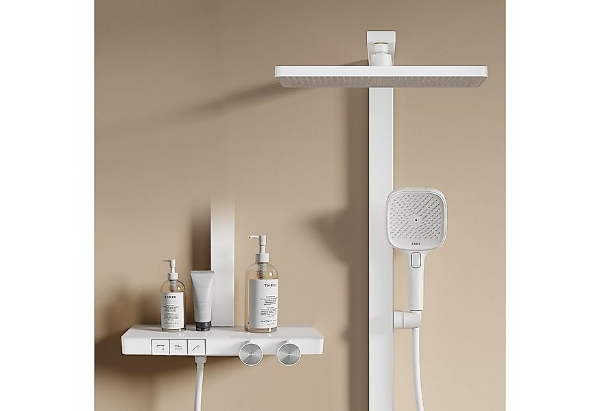 EMKE Duschsystem mit Thermostat Regendusche und Handbrause Messing Duschsäu günstig online kaufen