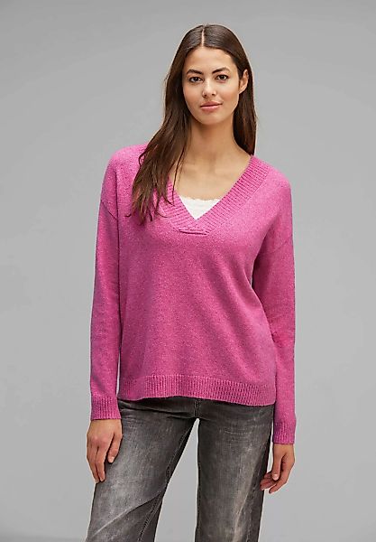 STREET ONE V-Ausschnitt-Pullover, mit Rippstrickdetails günstig online kaufen