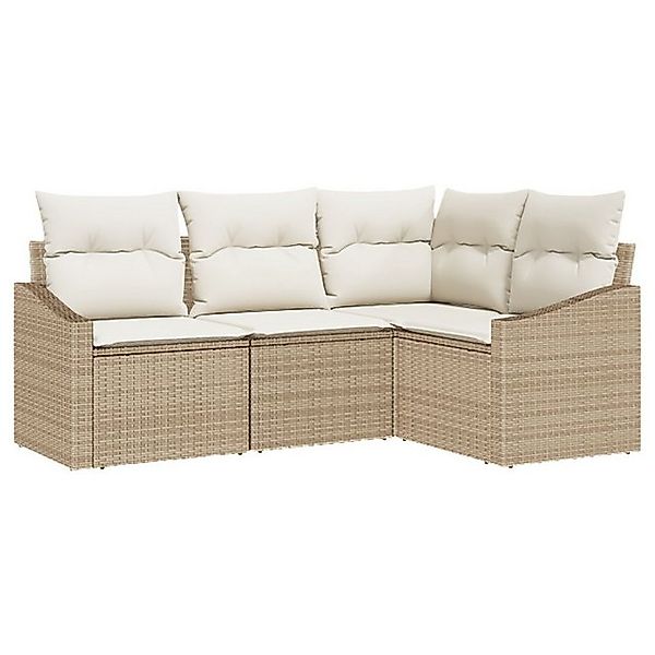 vidaXL Loungesofa 4-tlg. Garten-Sofagarnitur mit Kissen Beige Poly Rattan, günstig online kaufen