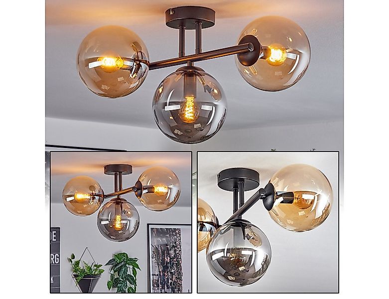 hofstein Deckenleuchte 3-flammige Deckenlampe a. Metall/Glas in Schwarz/Rau günstig online kaufen