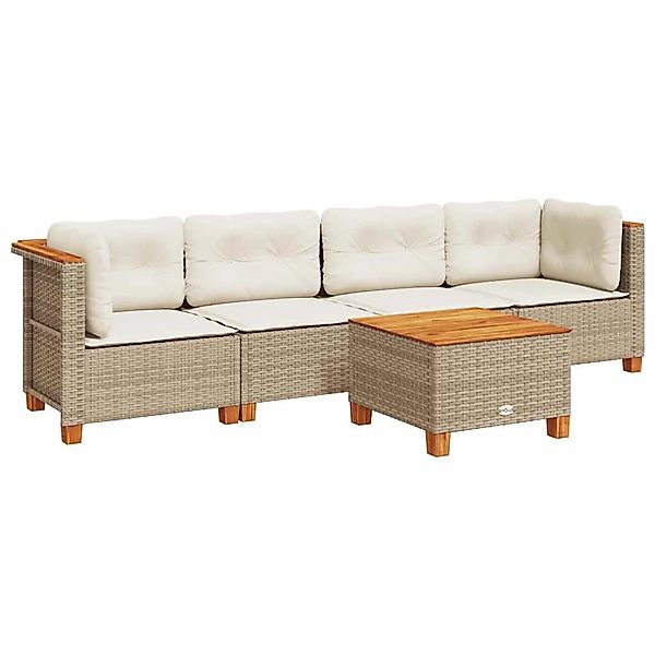vidaXL 5-Tlg Garten-Sofagarnitur mit Kissen Beige Poly Rattan 3261727 günstig online kaufen