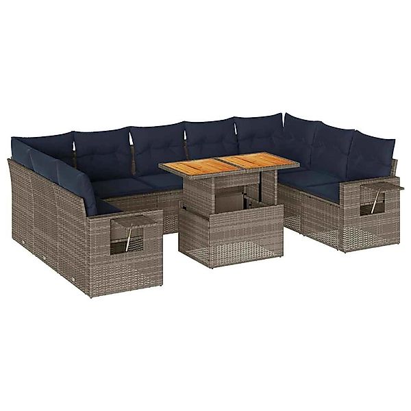 vidaXL 10-Tlg Garten-Sofagarnitur mit Kissen Grau Poly Rattan 3327197 günstig online kaufen