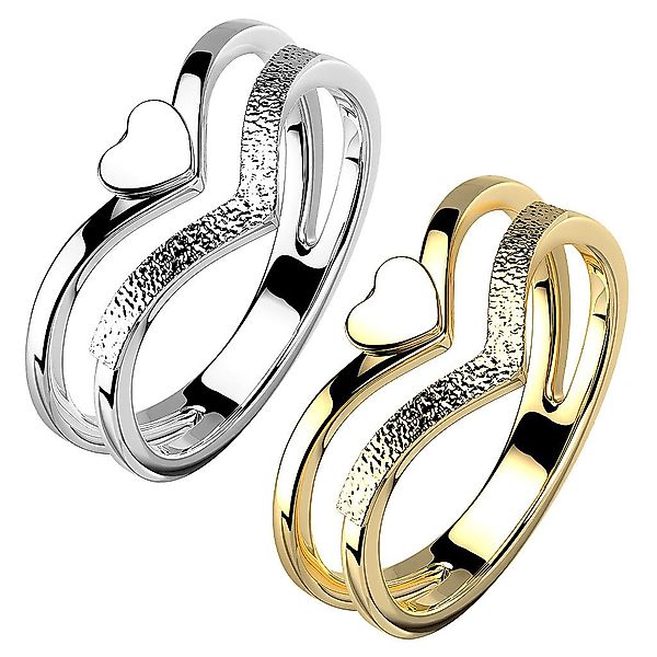 Taffstyle Fingerring Herz Ring doppelter Chevron günstig online kaufen