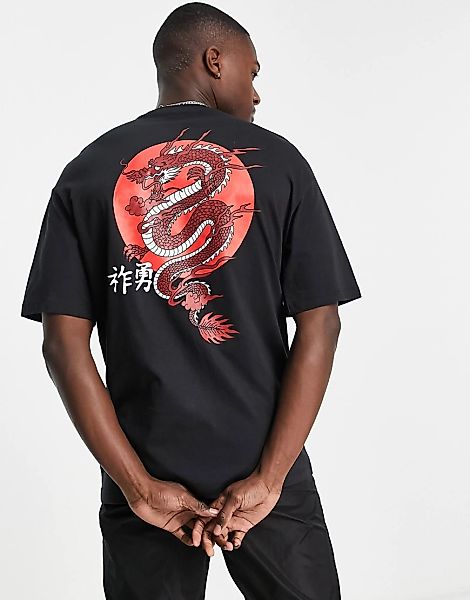 Selected Homme – Oversize-T-Shirt in Schwarz mit Drachen-Print am Rücken günstig online kaufen