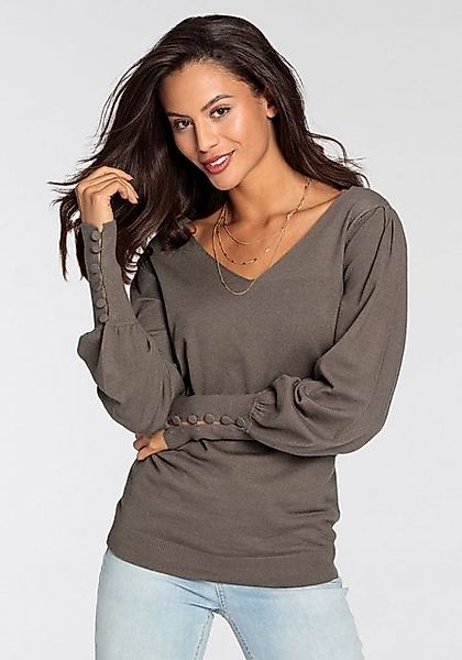 Laura Scott V-Ausschnitt-Pullover, mit süßer Knopfleiste am Ärmel günstig online kaufen