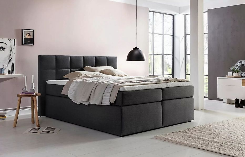 Möbelfreude Boxspringbett Boxspringbett Bea Anthrazit 200x200 cm H2/H3, Ant günstig online kaufen