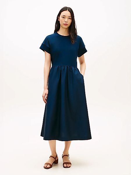 Tommy Hilfiger A-Linien-Kleid "CODY MIX MEDIA C-NK MIDI DRESS" Eingrifftasc günstig online kaufen
