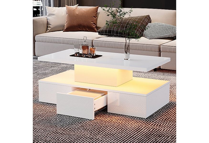 Merax Couchtisch hochglanz Sofatisch Beistelltisch mit LED-Beleuchtung (1-S günstig online kaufen