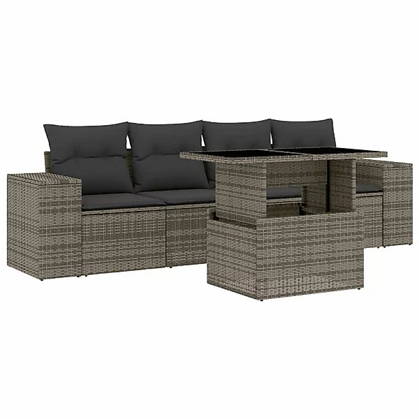 vidaXL 5-tlg Garten-Sofagarnitur mit Kissen Grau Poly Rattan Modell 89 günstig online kaufen