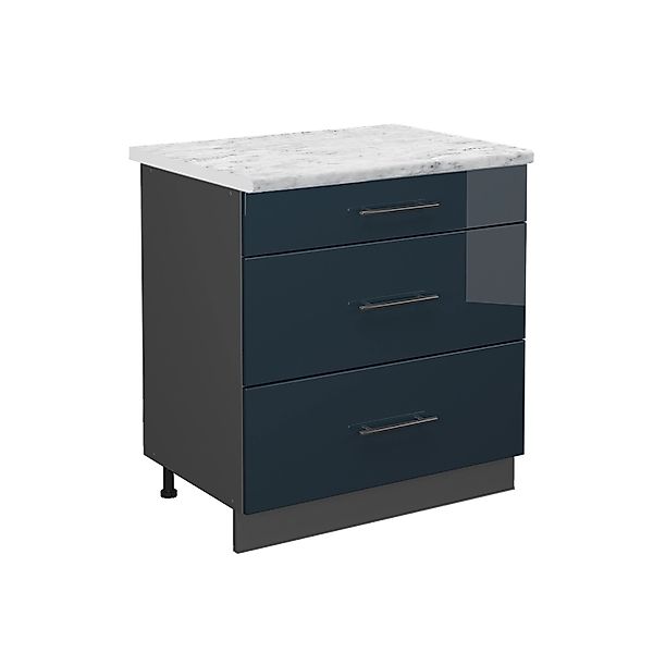 Vicco Küchenunterschrank Fame-Line Dunkelblau Hochglanz/Anthrazit 80 cm mit günstig online kaufen