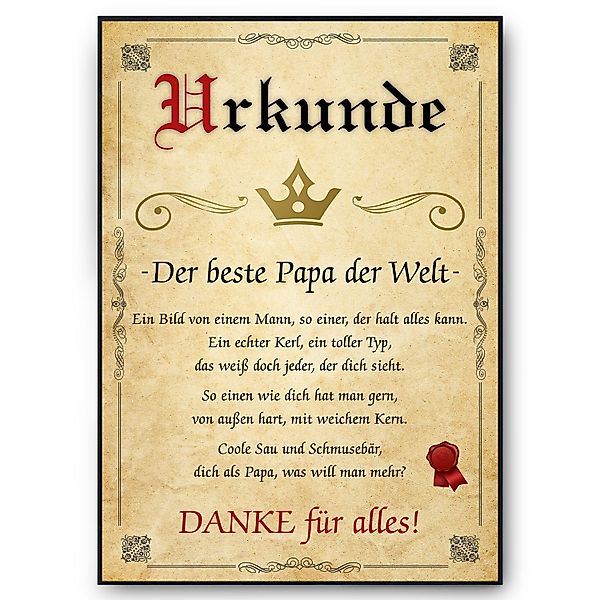 Tigerlino Poster Bester Papa Urkunde Geschenkidee günstig online kaufen