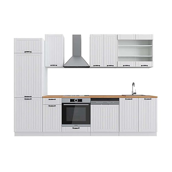 Vicco Fame-Line Küchenzeile Weiß Landhaus/Weiß 300 cm AP Eiche günstig online kaufen