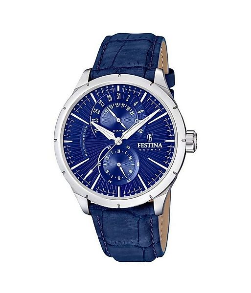 Festina Quarzuhr Herrenuhr Blaues Zifferblatt, Lederband, 44,9 mm, F16573/7 günstig online kaufen