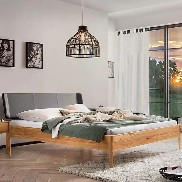 140x200 cm Bett Wildbuche geölt 38 cm Einstiegshöhe mit Polsterkopfteil günstig online kaufen