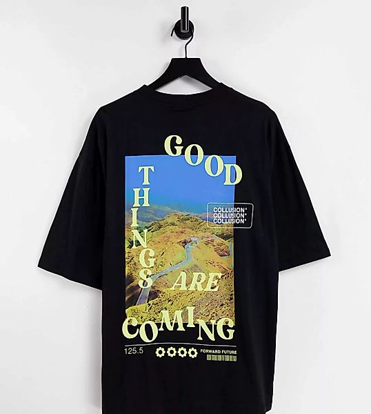 COLLUSION – Oversize-T-Shirt in Schwarz mit „Good Times“-Print günstig online kaufen