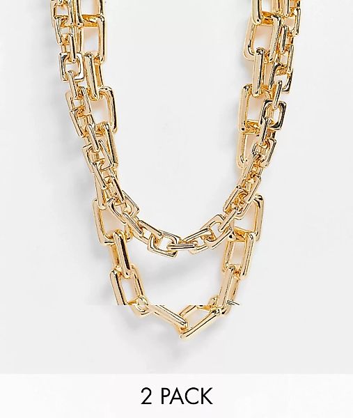 ASOS DESIGN – Goldfarbene Halsketten mit eckigen Gliedern im 2er-Pack günstig online kaufen