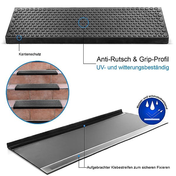 BigDean Stufenmatte 10 Stück Treppenstufenmatten aus Gummi 75 x 25 cm Anti günstig online kaufen
