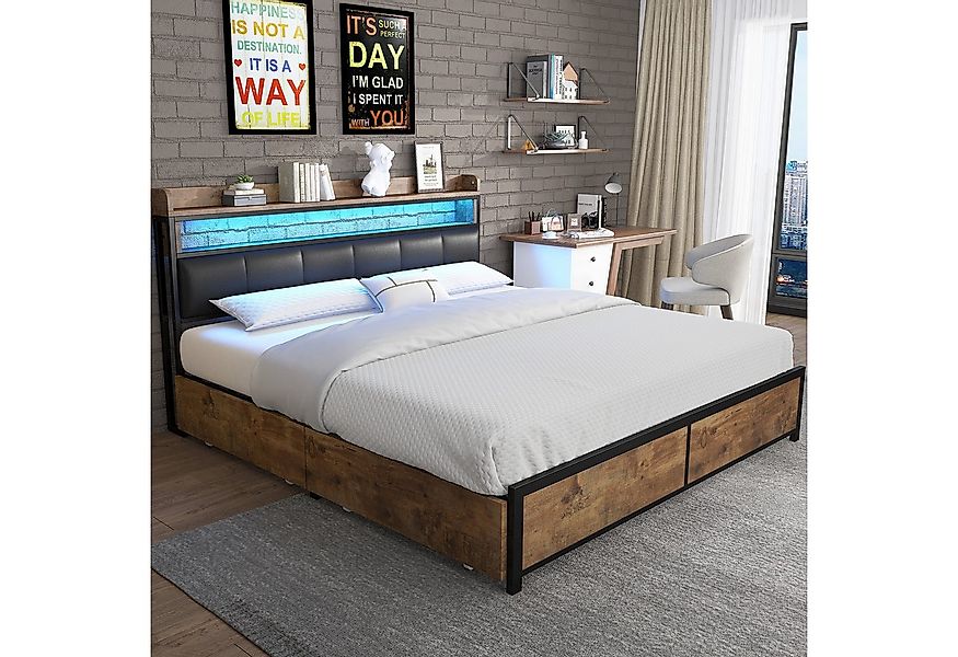 STILVORA Polsterbett 140×200 Jugendbett mit Stauraum,Bettgestell mit LED un günstig online kaufen