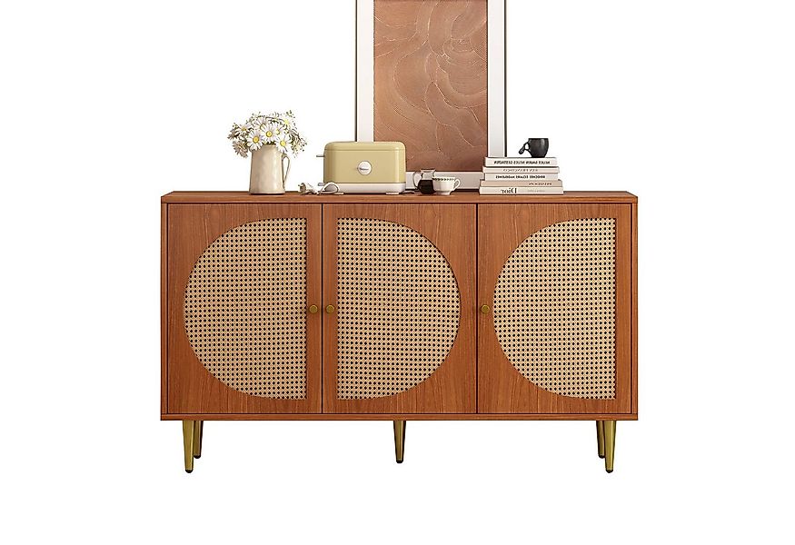 REDOM Sideboard Rattan-Sideboard mit 3 Türen und verstellbaren Regalen (Woh günstig online kaufen