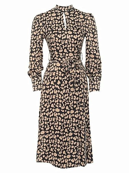 Freshlions Druckkleid Langes Leopard Kleid mit Bindegurt 'BELMIRA' Beige M günstig online kaufen