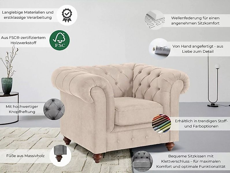 Home affaire Sessel "Chesterfield B/T/H: 105/69/74 cm", mit hochwertiger Kn günstig online kaufen