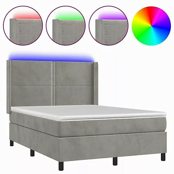 vidaXL Boxspringbett Boxspringbett mit Matratze LED Hellgrau 140x190 cm Sam günstig online kaufen